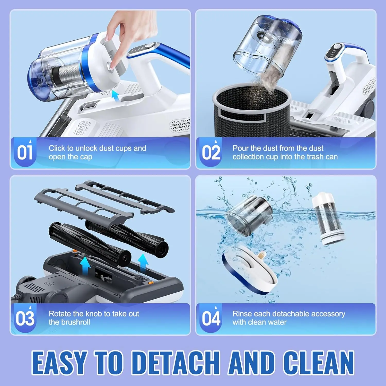 マットレス掃除機 16Kpa 吸引 253.7nm UV-C ライト、30000 RPM/分 デュアルブラシロール回転 & HEPA フィルター & 加熱 & U