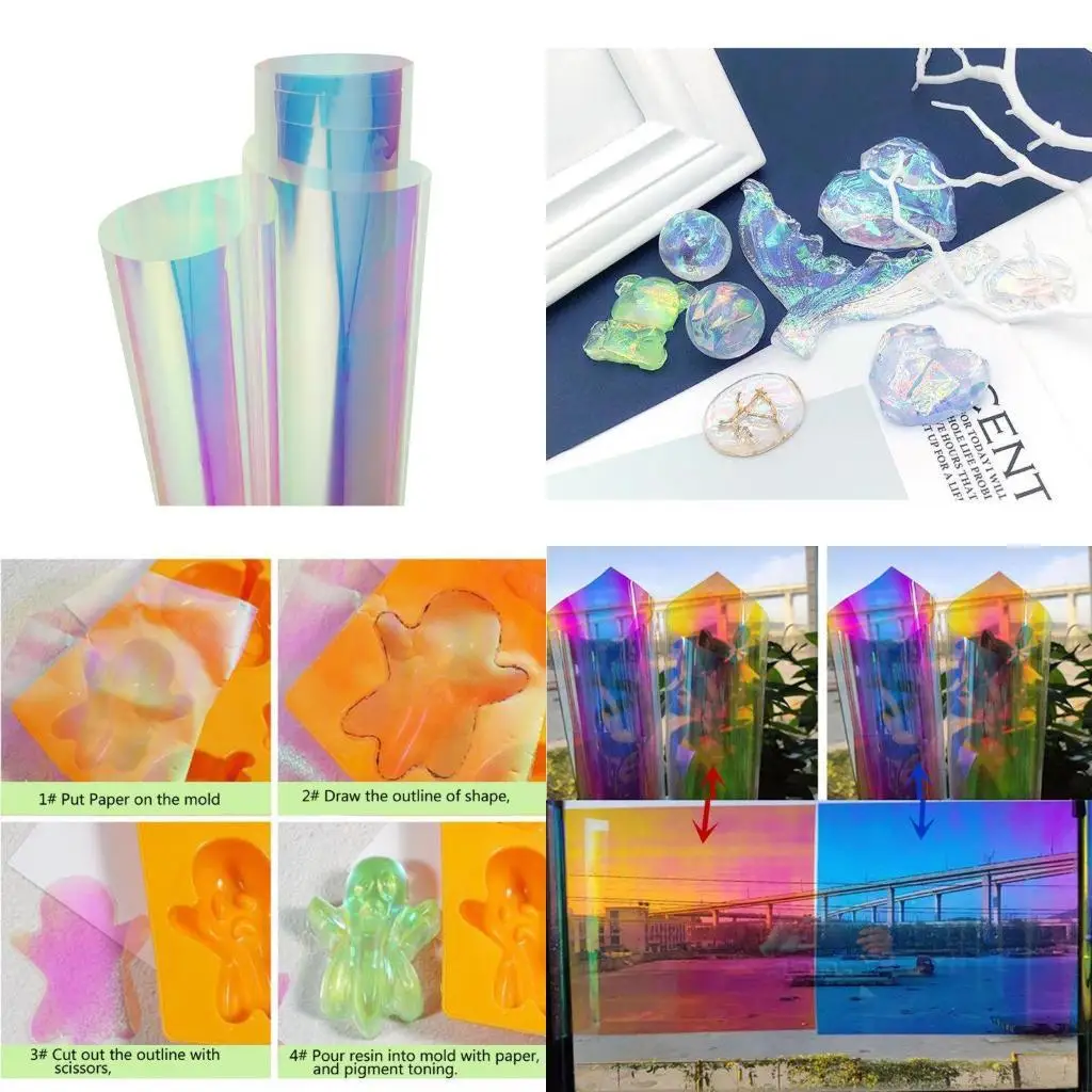 Colorful for Aurora AB Effect Reflective Mirror Paper Jewelry Fillings for DIY C