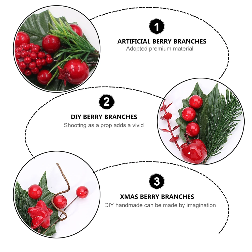 

9 pcs Simulated Berry Bouquet Bright Colored Realistic Plastic DIY Photo Props Christmas Wedding Decoration Red Foam Branches