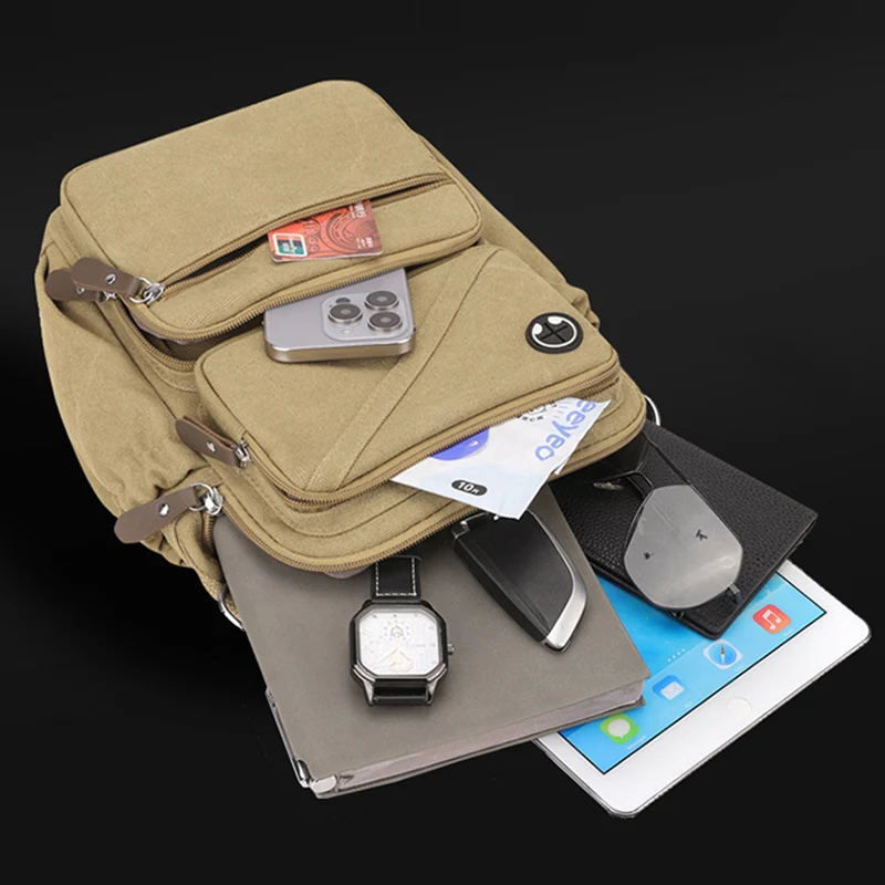Mochila de lona retro para senderismo – Bandolera cruzada hombre - imagen 4