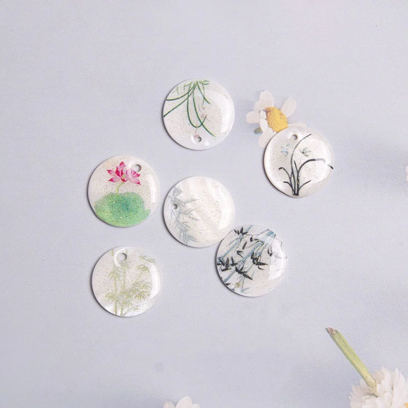 

New arrived 30pcs/lot 20mm color flowers pattern geometry rounds shape acrylic beads diy jewelry accessory