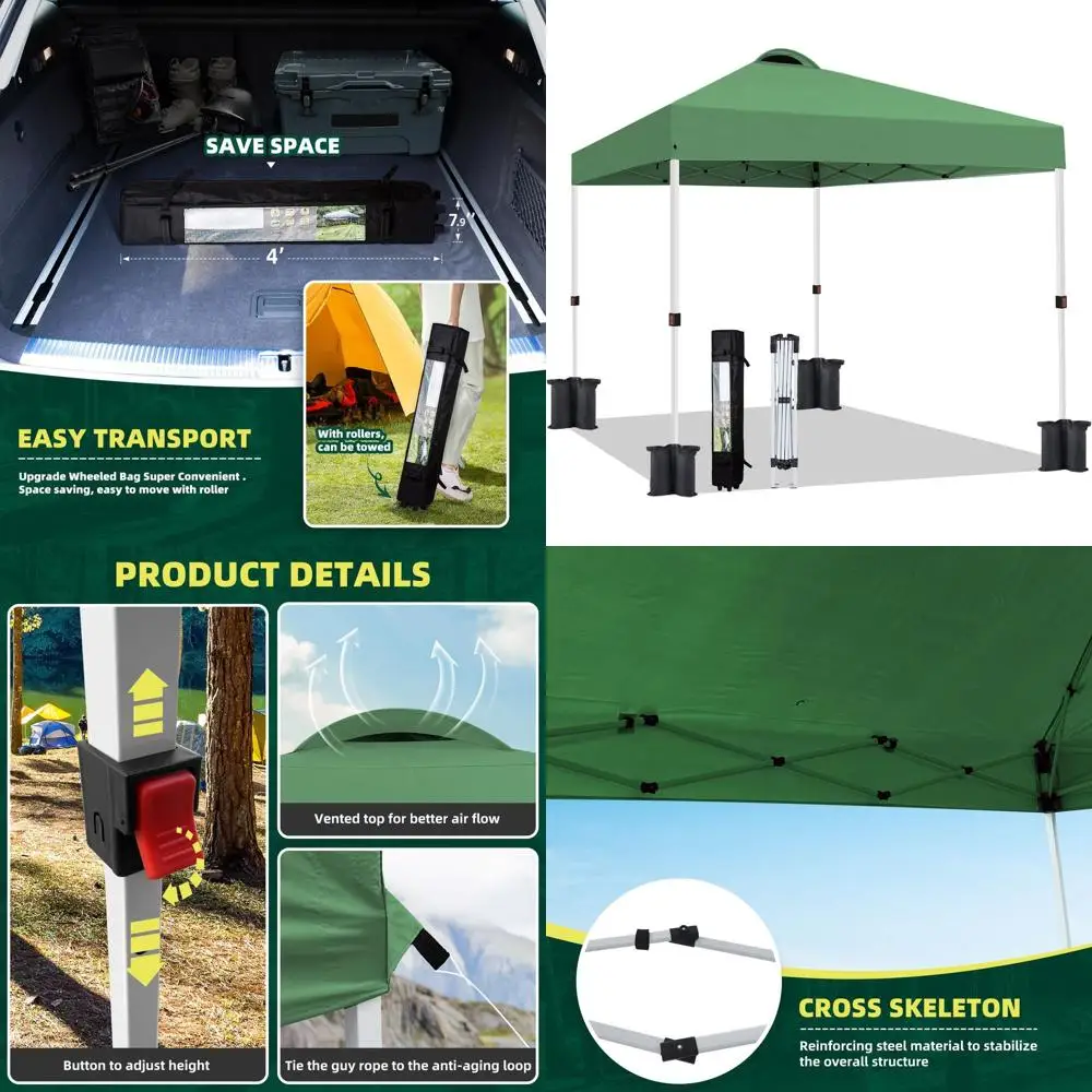 

10x10 Commercial Grade Pop-Up Canopy with Roller Bag, 8 Stakes & 4 Ropes, Green