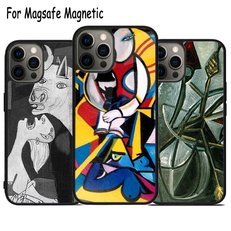 Guernica Picasso-funda de teléfono inalámbrica de arte clásico, funda magnética Magsafe para iPhone 17 Air 15 16 16e 14 13 11 12 Pro Max Plus