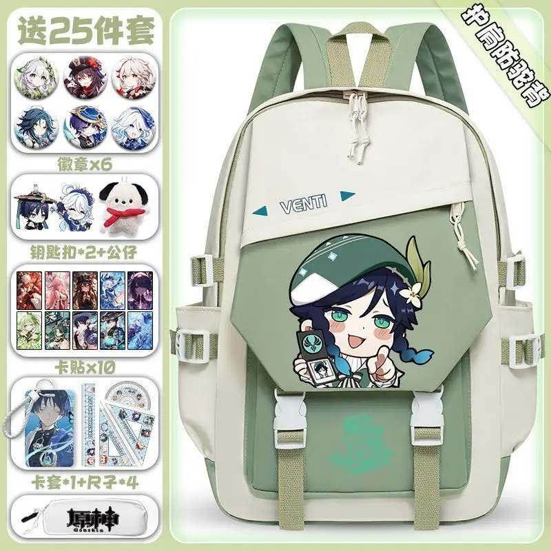 Genshin Impact Collaboration Junior High Elementary School Students Grade 3 To 6 Large Capacity Lightweight Unisex Double Ani