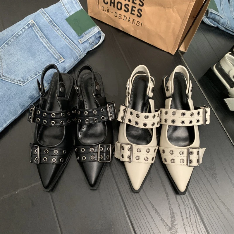 2025 Women's Sandals Summer Ballet Flats Women Pointed Rivet Single Shoe Platform Women Sandals Zapatos De Mujer Tendencia