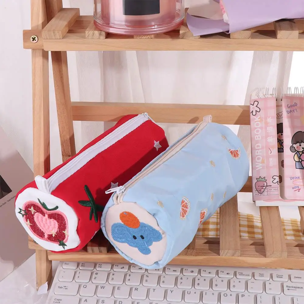 Elephant Pencil Case Pouch Pillow Shape Zipper Embroidery Pen Case Tomato Large Capacity Desk Storage Bag School Office Supply