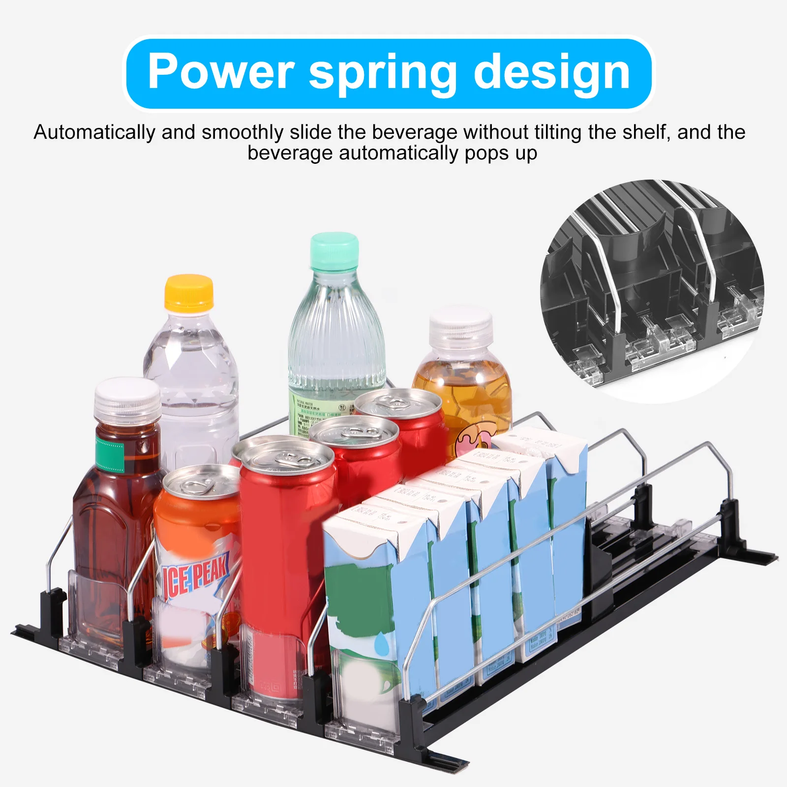 3/4Grids Fridge Beverage Organizer Adjustable Spring Self-Sliding Soda Drink Canned Dispenser for Kitchen Refrigerators Storage