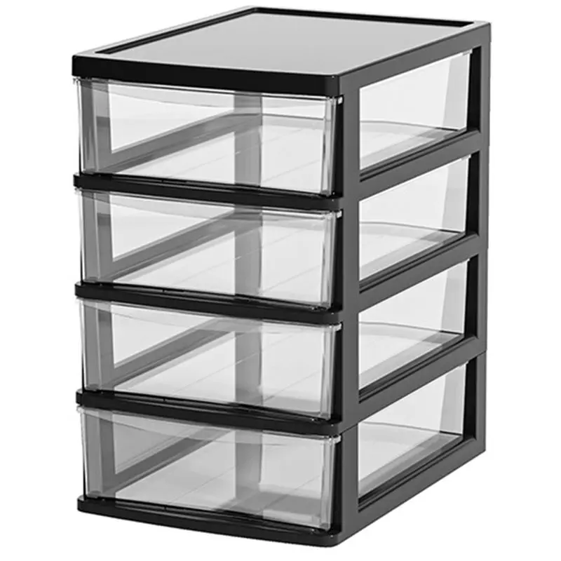 A01F-Desktop Storage Box Clear With Drawer-Heightened Table Organizer For Home& Cosmetics Black 4-Layer
