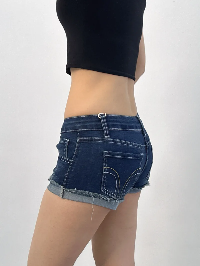 Stijl Pittige Amerikaanse Meisje Lage Taille Denim Shorts Vrouwen 2024 Zomer Nieuwe Stijl Strakke Wrap Heup Gewassen Ultra Shorts H6vj