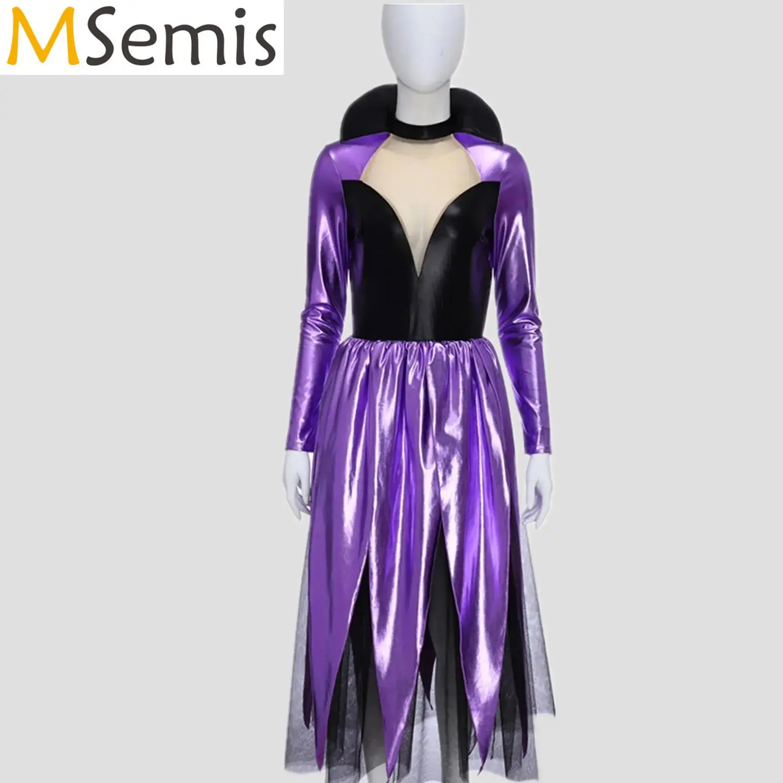 

Womens Metallic Shiny Octopus Maid Tulle Underskirt Dress Halloween Evil Sea Witch Cosplay Outfits Dress Up Masquerade Costume