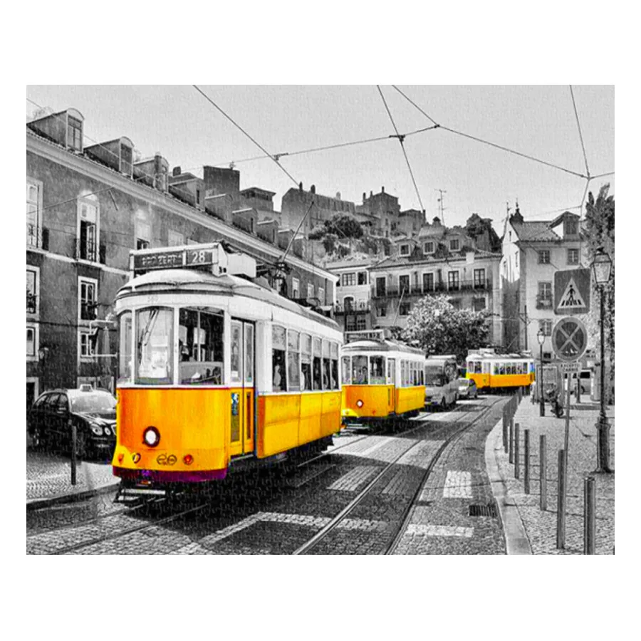 5D Diy Diamond Painting Yellow Trams in Lisbon Full Square Round Drill Mosaic Diamond Embroidery Sale European Town Home Decor