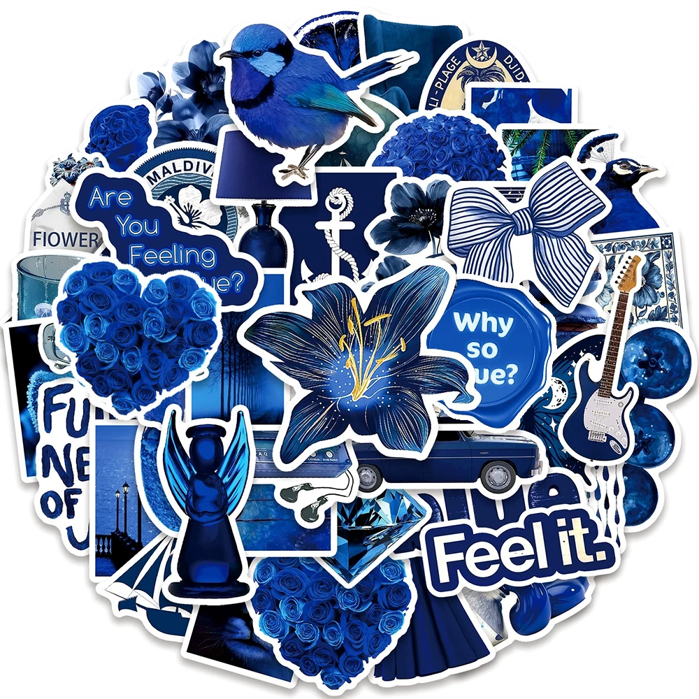 

10/30/50pcs Cool Vintage Deep Blue Artsy Stickers INS Aesthetic Decals for Stationery Laptop Luggage DIY Decoration Sticker Pack