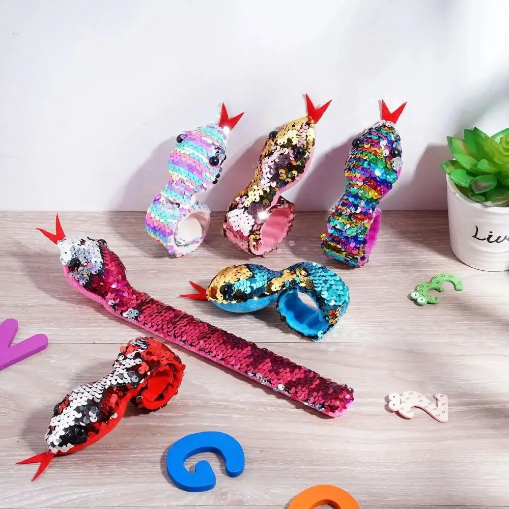 Snake Glitter Slap Wristband Reversible Snake Theme Snake Sequin Wristband Sequin Wrist Decoration Clap Circle Toys