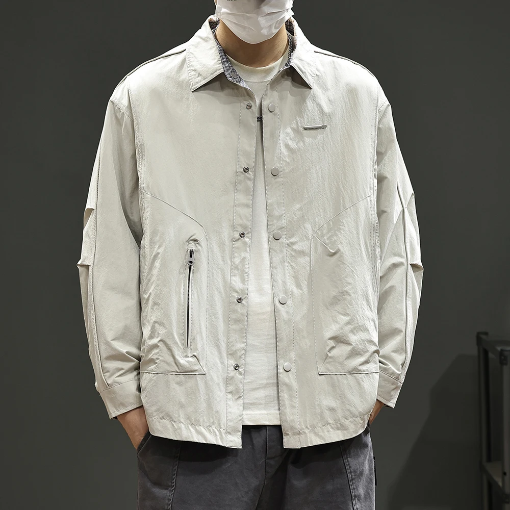 

Autumn Outdoor 3 Proof Double-sided Can Wear Cargo Jacket Men Streetwear Loose Casual Shirt Style Jacket Coat Outerwear