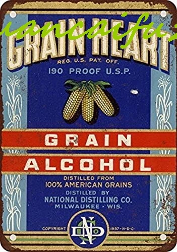 Grain Heart 190 Proof Grain Alcohol Vintage Decor Metal Tin Sign 12x16 Inches By YFULL