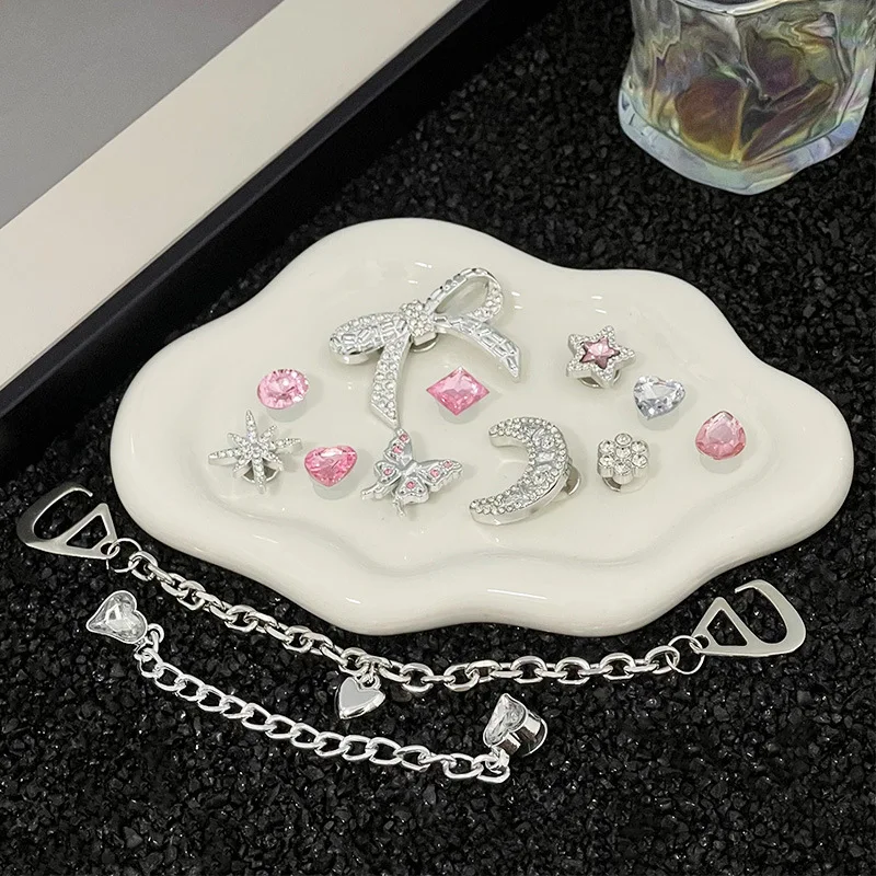 Silvery 13 Pcs Set Girls Women Shoe Charms DIY Hole Shoes Detachable Buckle Garden Shoes Accessories Festival Gift