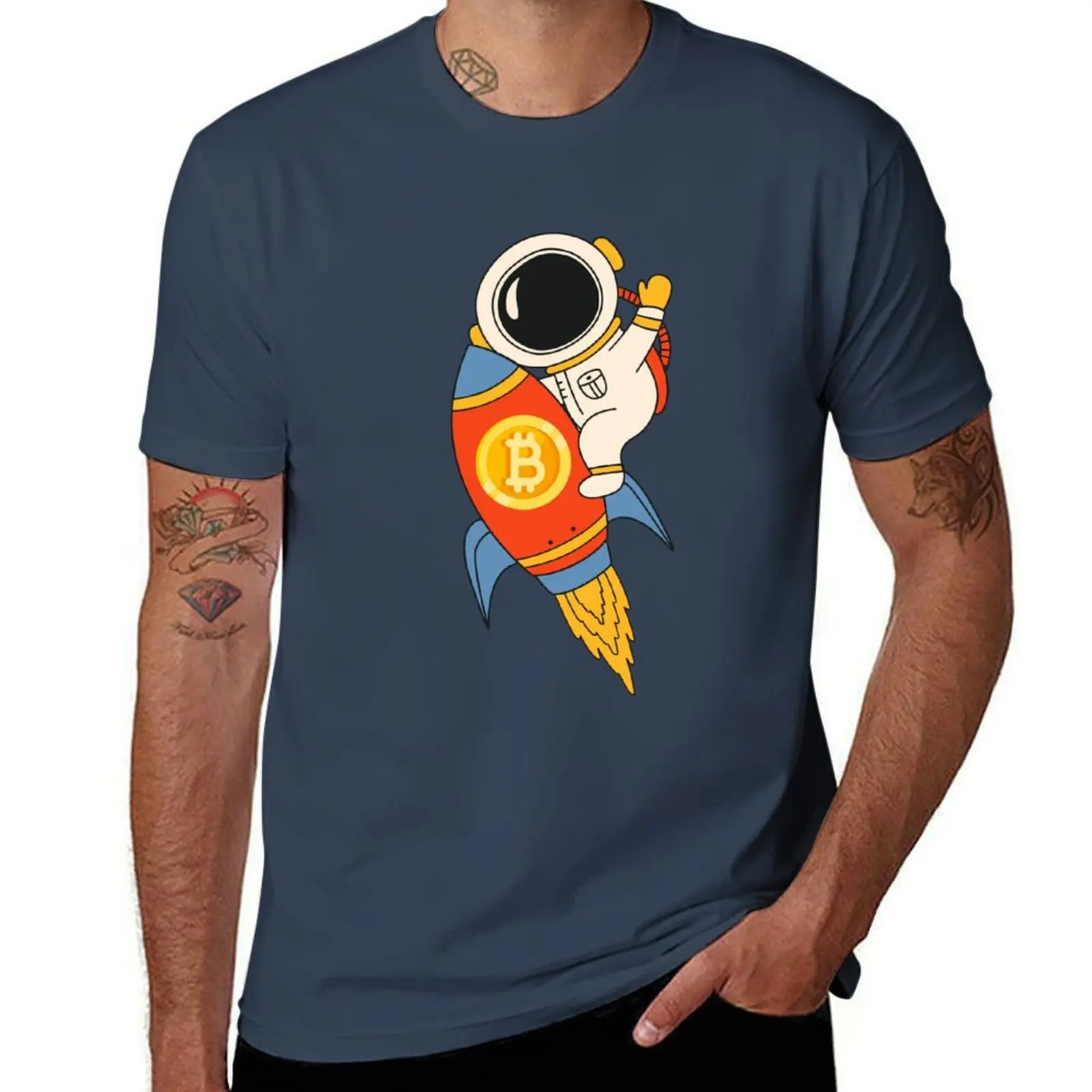 

Soars Exploring Cosmos: BTCRONOS the Astronaut on Rocket T-Shirt All Match Print Short Sleeve Top