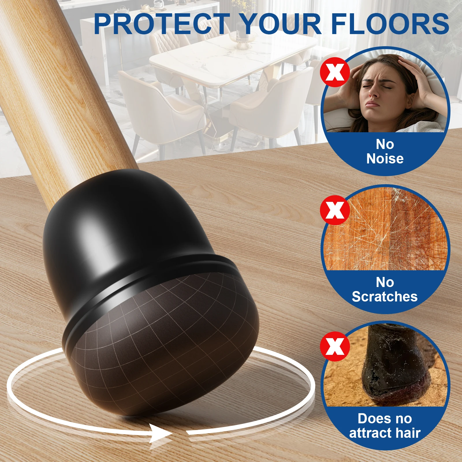 16PCS Round Chair Leg Caps Silicone Graphene Fabric Chair Leg Protectors Hair and Dust Resistant for Carpet Hardwood Floor