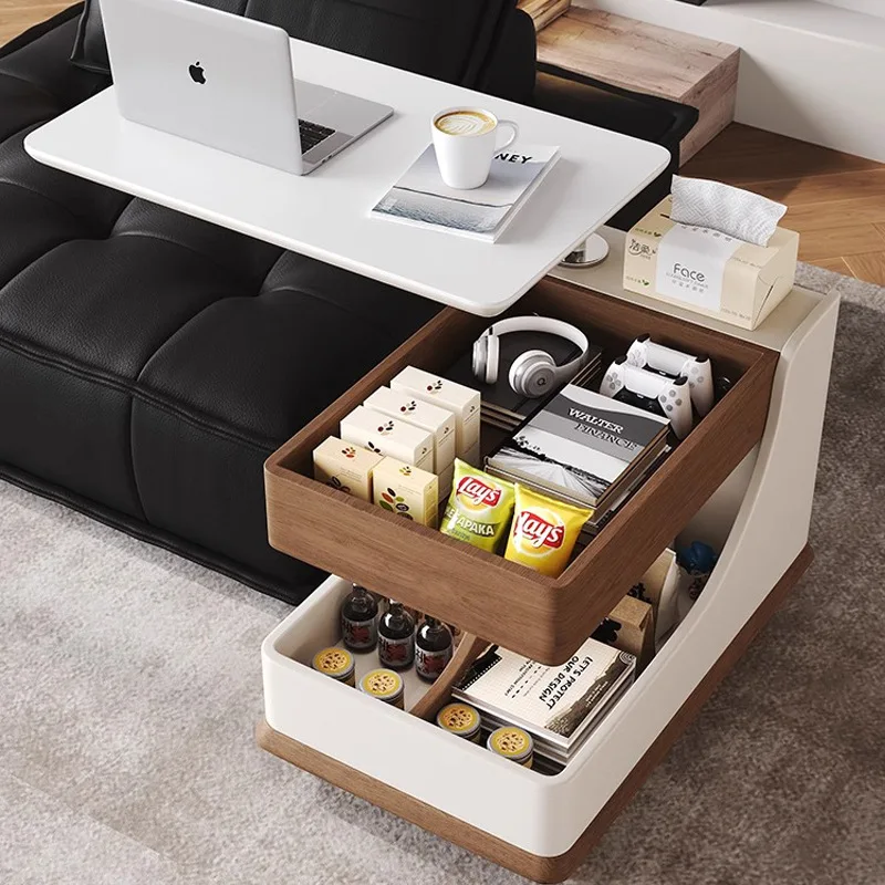 Movable rock slab coffee table Small apartment tea table Multifunctional living room Lifting household corner table