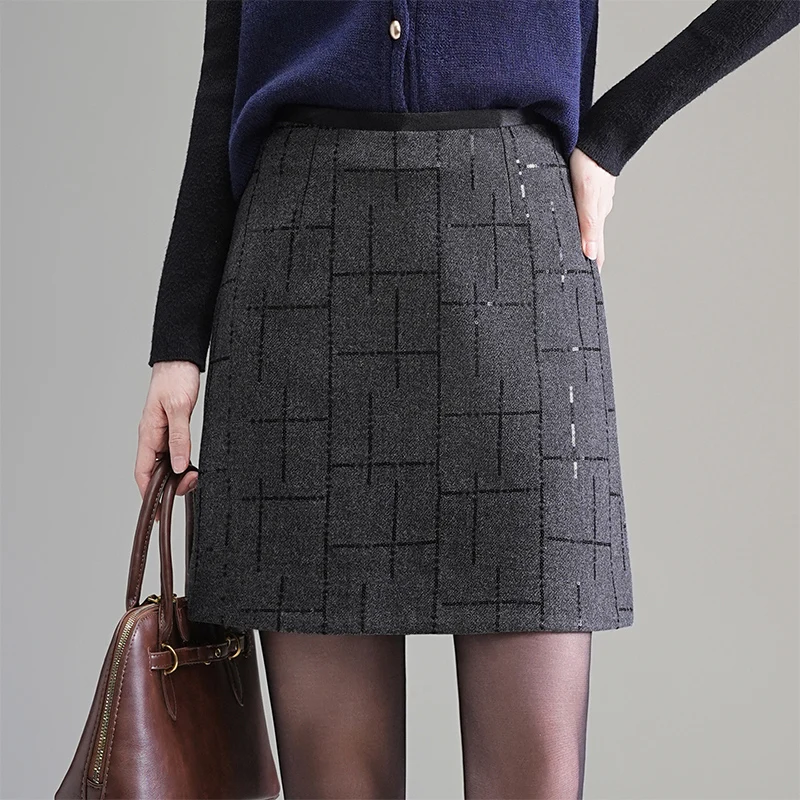 

Элегантная шерстяная юбка-миди с пайетками, приталенная, с завышенной талией, А-силуэт, юбка-карандаш в клетку для женщин