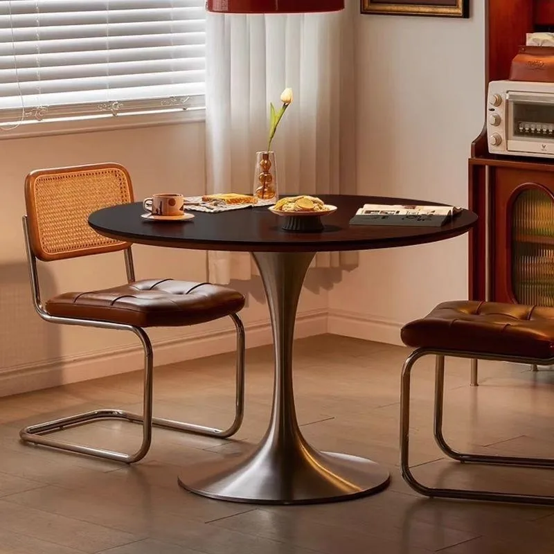 Antique round table retro rock slab dining table round household small apartment tulip dining table