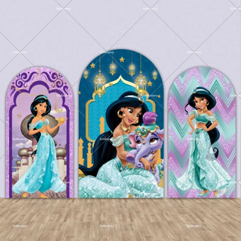 Aladdin Princess Jasmine Arched Wall Backdrop Cover for Girl Birthday Party Decoration Photo Background Covers Doublside