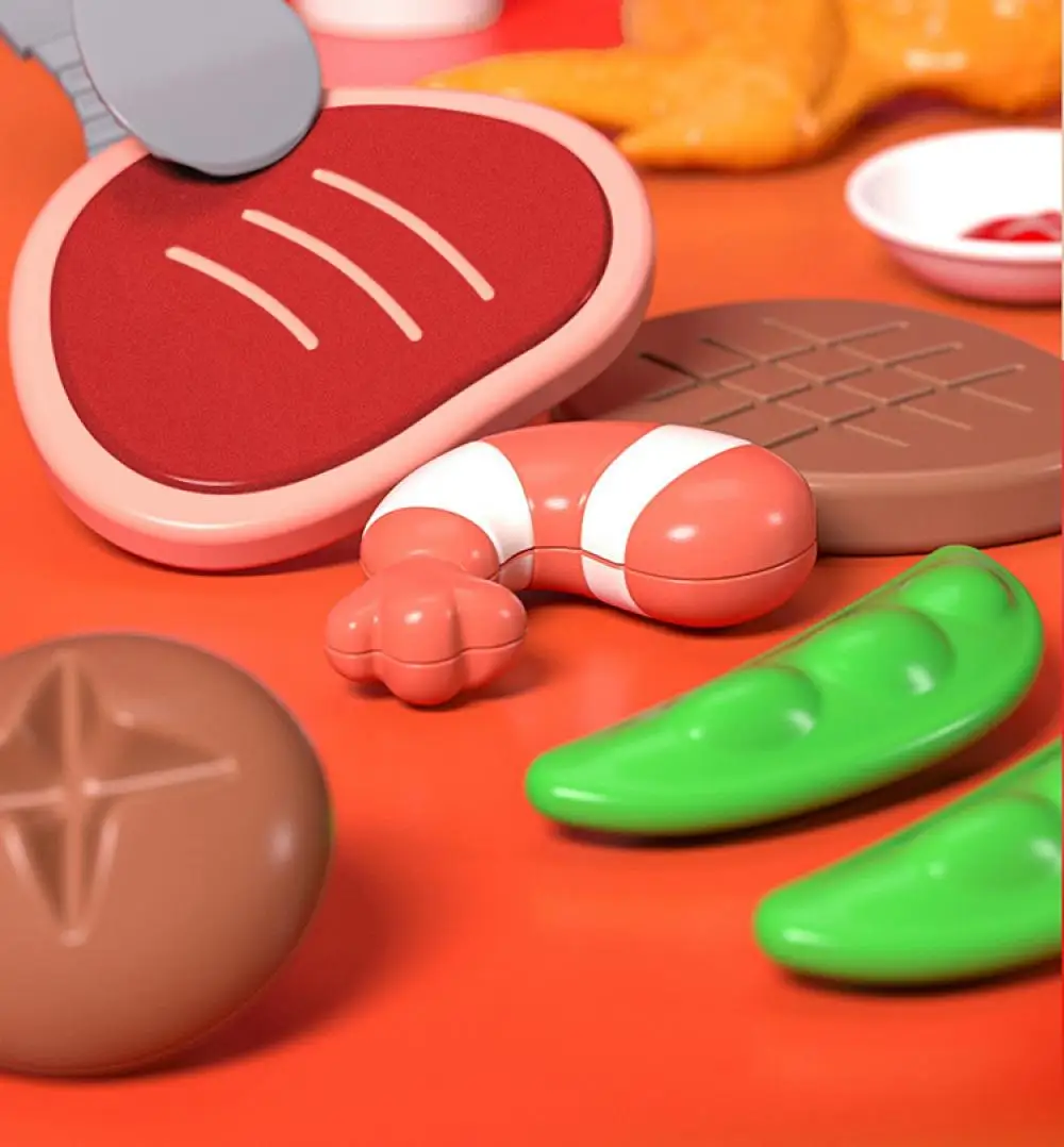 Fingir conjunto de brinquedos de cozinha crianças churrasco carrinho de comida pulverização névoa crianças role play casa presentes caixa embalado cozinhar divertido jogo de família brinquedos