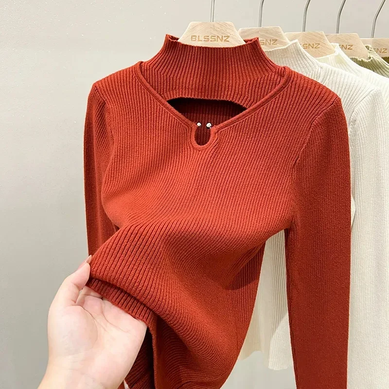 2024 New Autumn Pullover Sweater Women Fashion Half Turtleneck Knitted Female Jumper Long Sleeve Winter Black Soft Elastic Blous