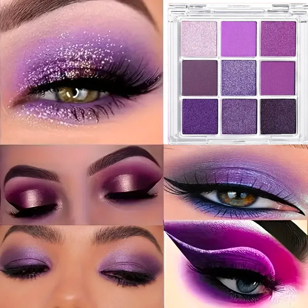 9색 퍼플 아이섀도우 팔레트 – 매트 & 쉬머, 방수, 오래 지속, 스모키 & 내추럴 룩, 남녀공용