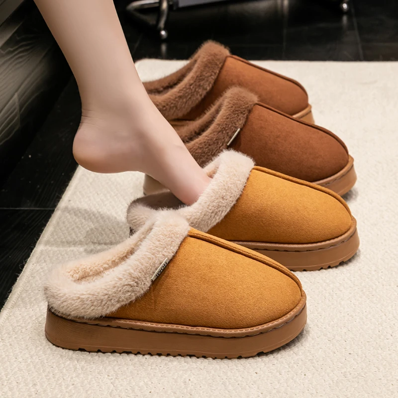 Women Fluffy Slippers for Autumn Winter Indoor EVA Thick Sole Anti-Slip Warm Uni House Shoes