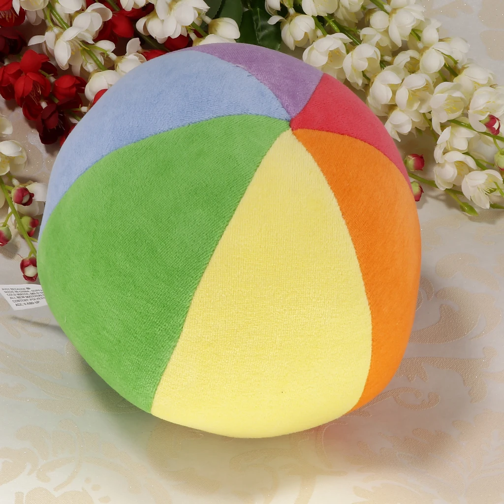 Pelota de peluche colorida para aprendizaje temprano de bebé, suministros para masticar, rellenos de 13cm