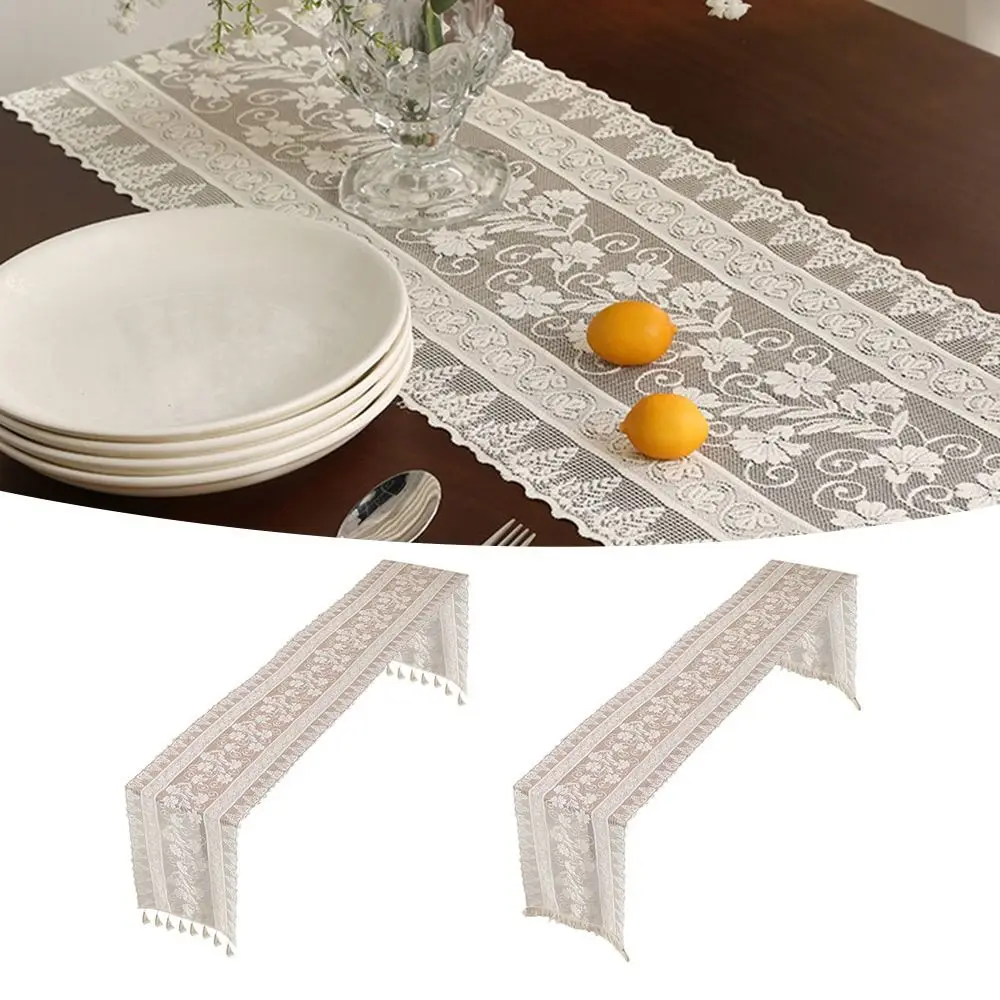 Tassel Pendant Lace Tablecloth White Hollow Out Table Flag Lace Decorative TV Cabinet Cover Ceremony