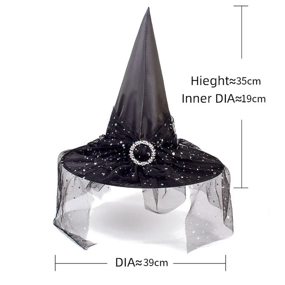 Children Adult Halloween Costume Witch Wizard Hats Boys Girls Stars Spider Pointed Hat Kids Photography Props Black Blue Red Cap