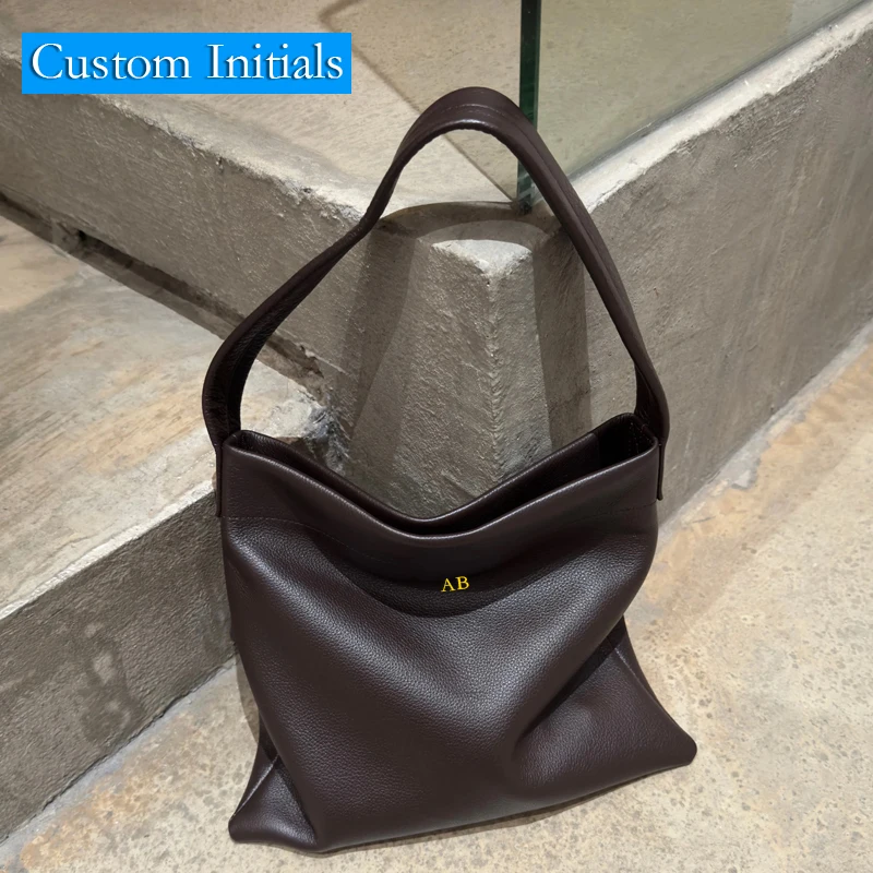 Custom Initials Genuine Leather Slim Tote Bags For Women Luxury Designer Handbag And Purse 2026 New In Cowhide Underarm Shoulder