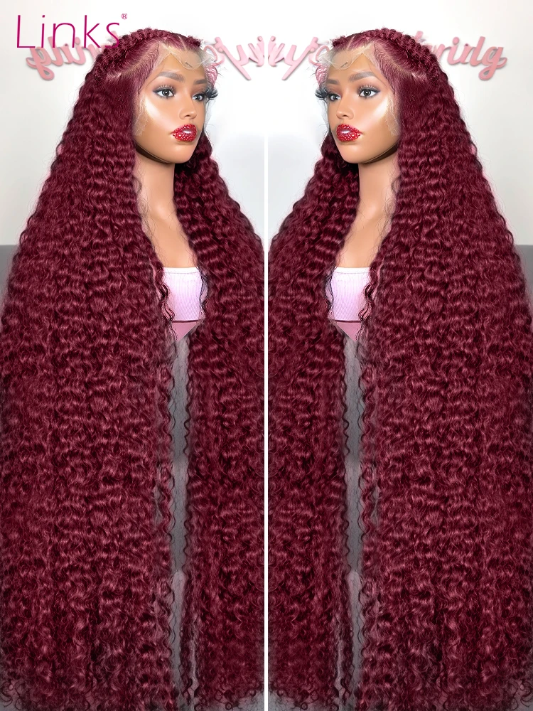 30 42 Inch 99J Burgundy 13x6 HD Lace Frontal Human Hair Wigs Red Curly 13X4 Colored Deep Wave 13x4 Lace Front Human Hair Wigs