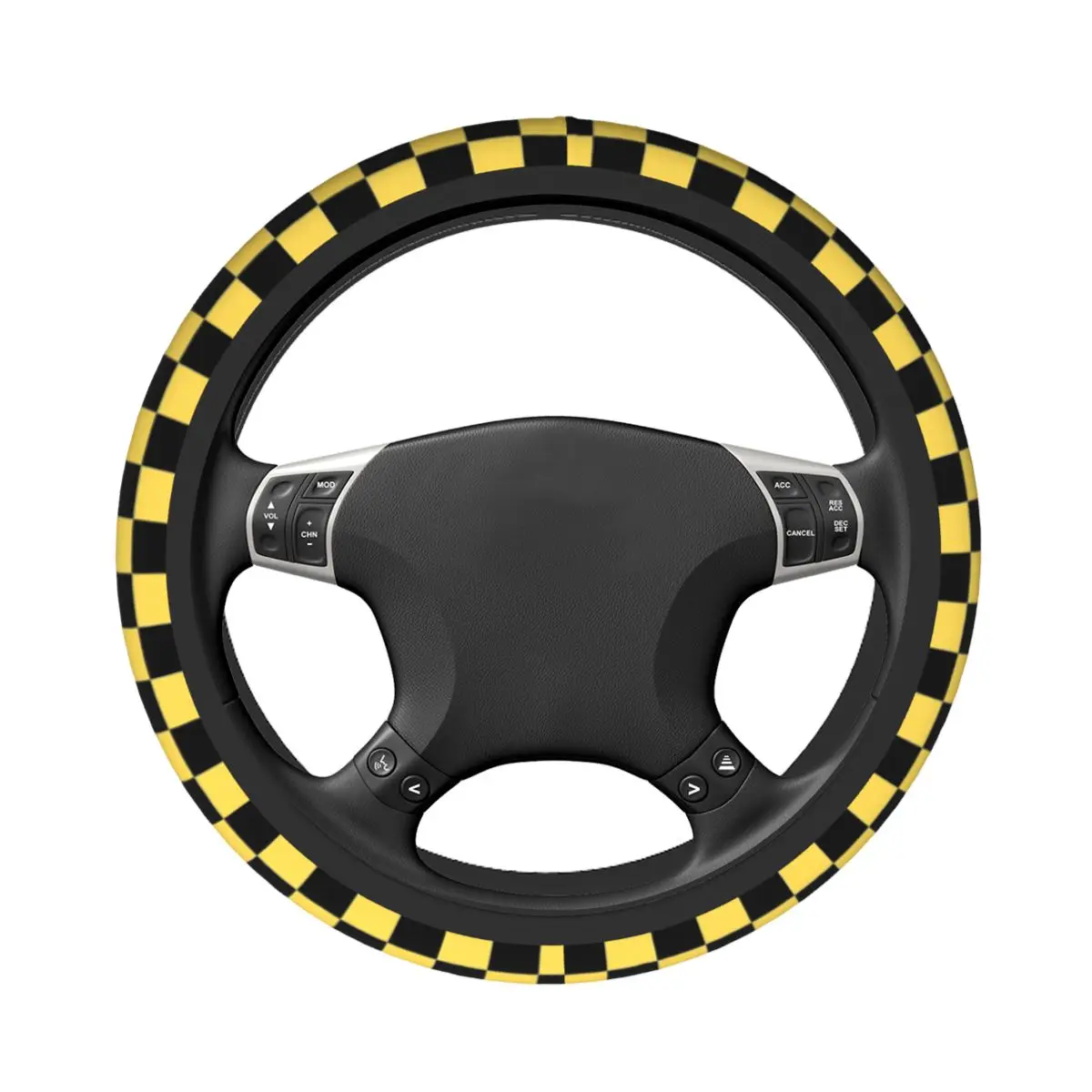 38cm Steering Wheel Covers Black And Yellow Checkered Elastic Auto Decoration Colorful Car Accessories