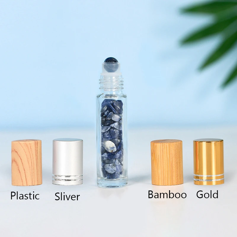 7Pcs 10ml Roll On Bottle Essential Oil Natural Jade Roller empty Bottles with Crystal Chip Glass Gift box