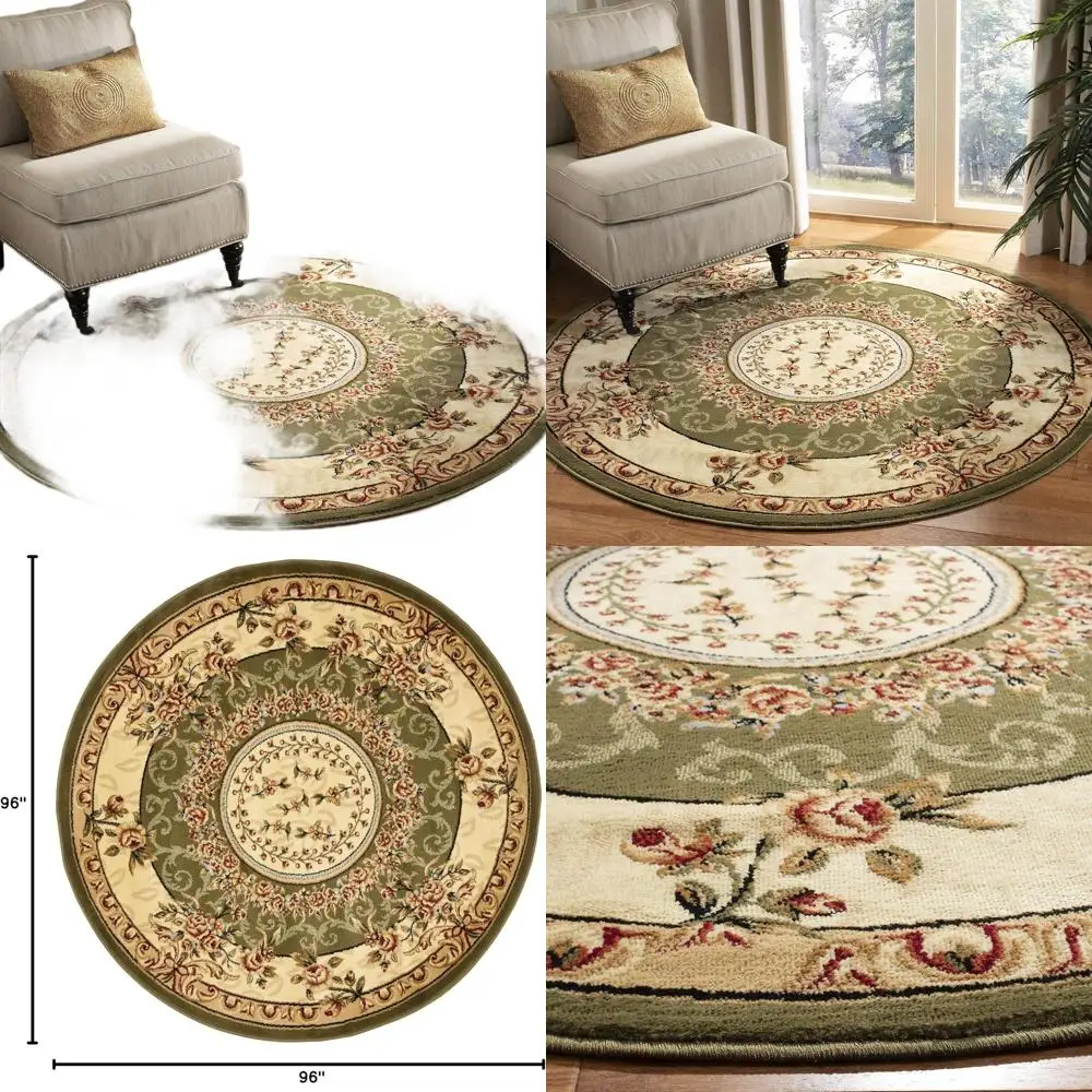 

Традиционный европейский медальон из шалфея/цвета слоновой кости 8 футов для столовой, прихожей, гостиной, спальни из коллекции Lyndhurst