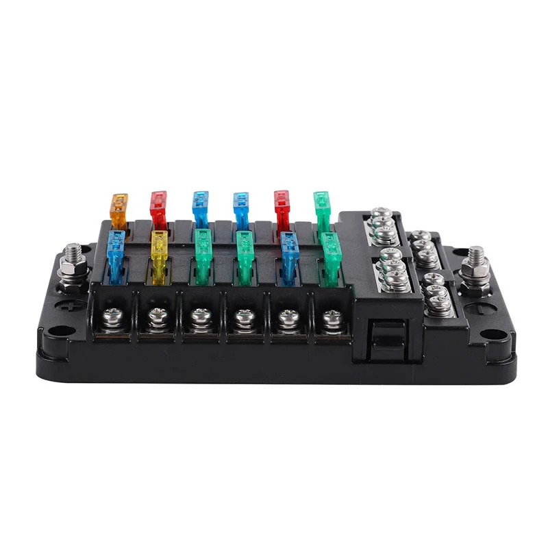 12-Way Protection Circuit Auto (Car) Blade Fuse Box Holder Block With Light And Negative