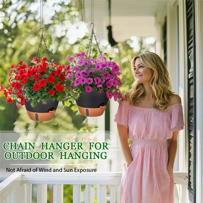 

AA76-10 Inch Hanging Planter For Indoor Plants, 2 Pack Self Watering Hanging Baskets Flower Pots With Drainage Hole