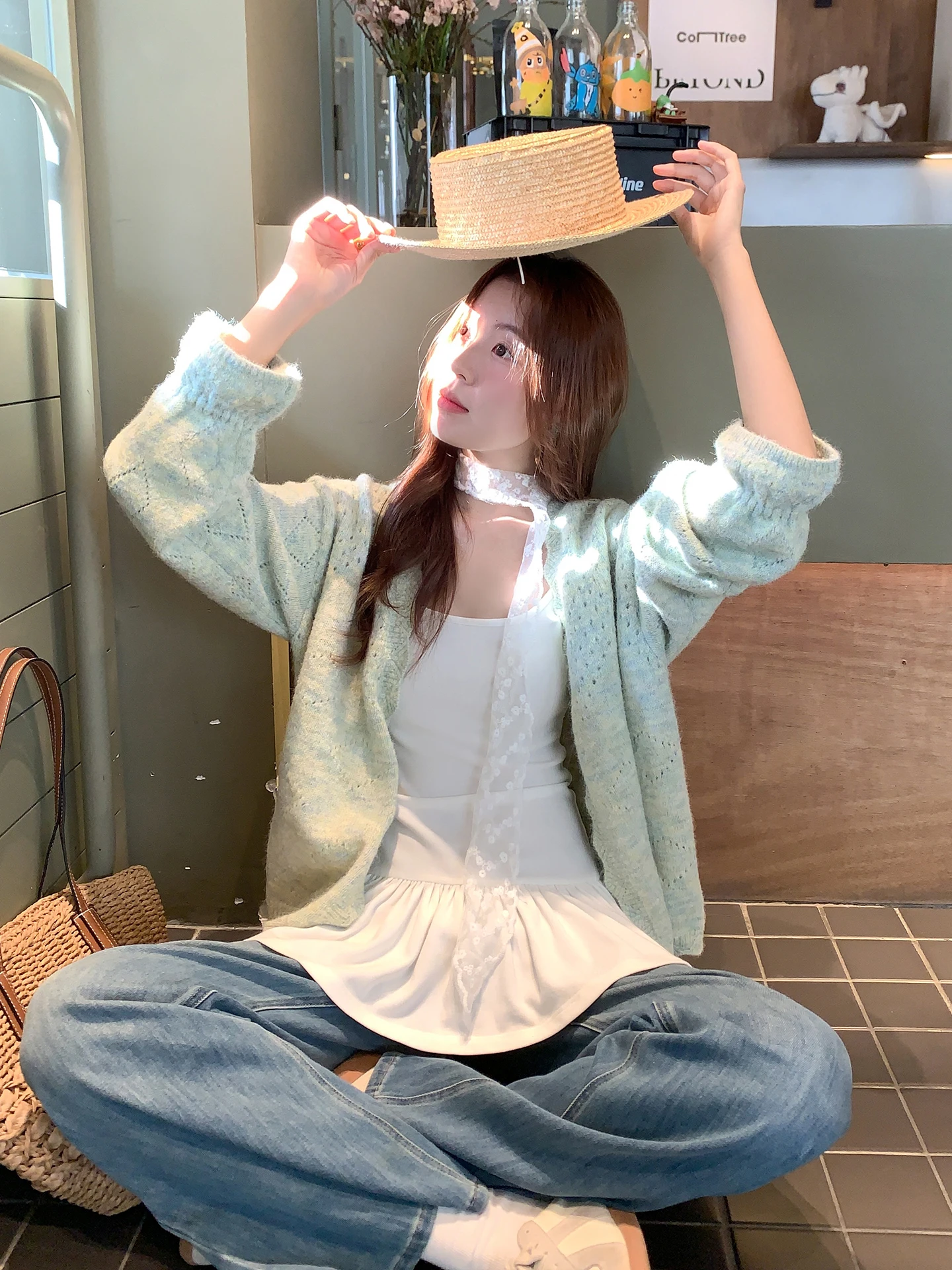 

Свободный женский вязаный кардиган с длинными рукавами, мягкий, повседневный, в корейском стиле, осенне-зимняя новинка, топ