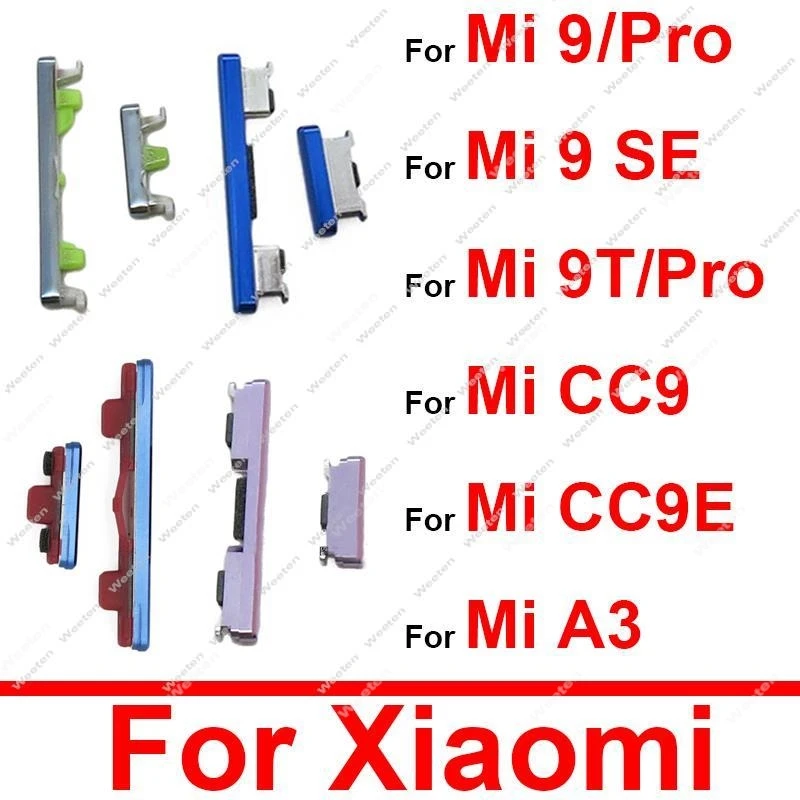 Przyciski włączania i wyłączania głośności dla Xiaomi Mi 9 9T Pro 9Se 9 Lite CC9 CC9e A3 Przełącznik głośności Części boczne klawiszy zasilania dla Redmi K20 Pro