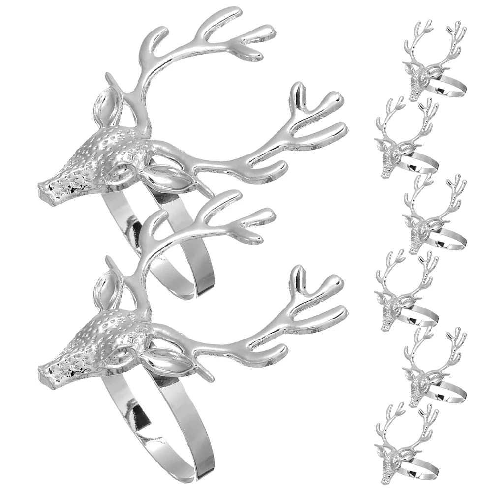 

8Pcs Christmas Deer Napkin Rings Metal Antler Head Buckle Holiday Table Dinner Party Wedding Decoration Silver