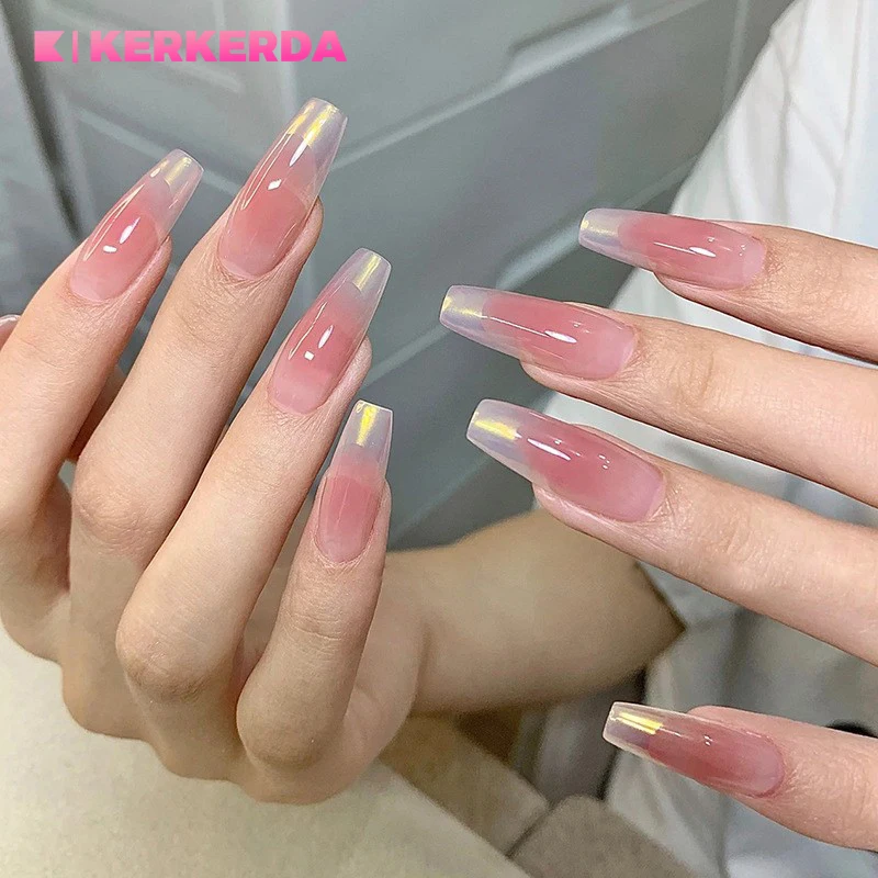 

24Pcs Wearable Fake Nails Fashion Shiny Design Long False Nails Christmas Cute Detachable Full Cover Nail Tip With Jelly Glue