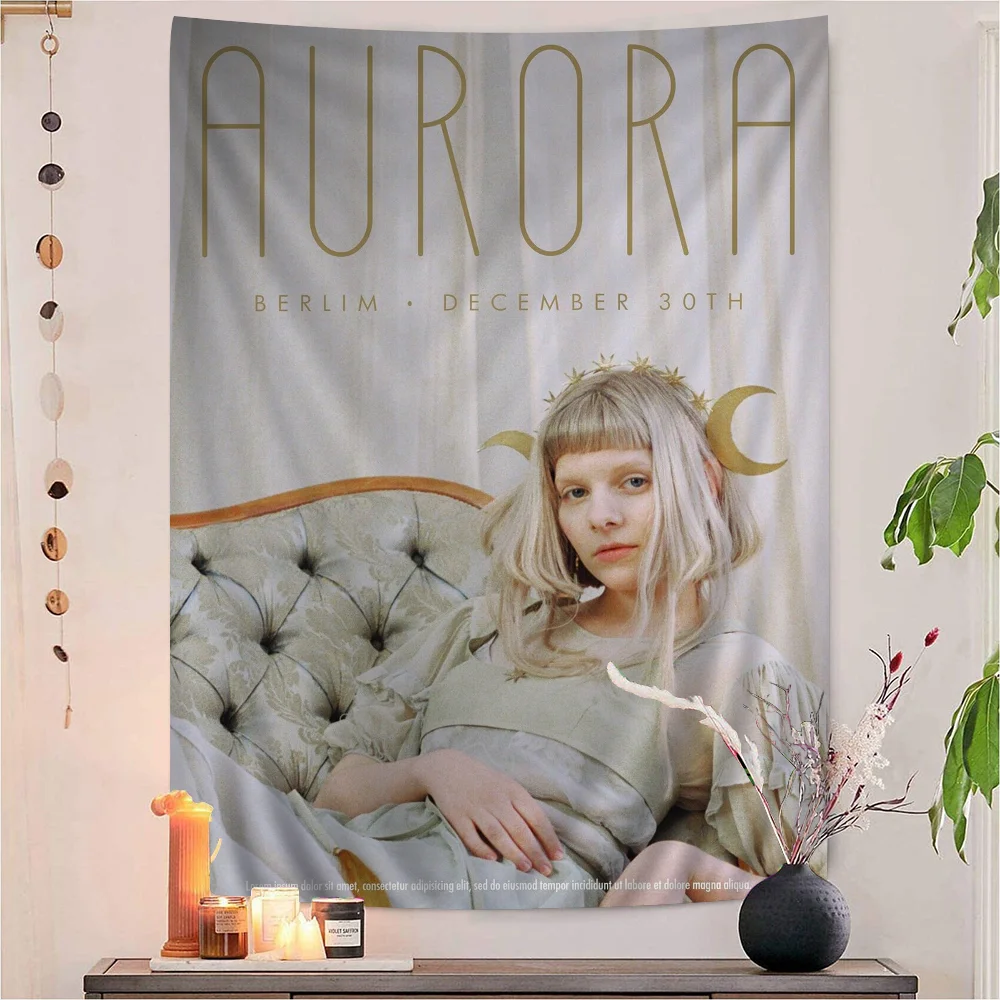 Aurora-Aksnes Singer Portrait Music Printed Large Wall Tapestry Hanging Tarot Hippie Wall Rugs Dorm Cheap Hippie Wall Hanging