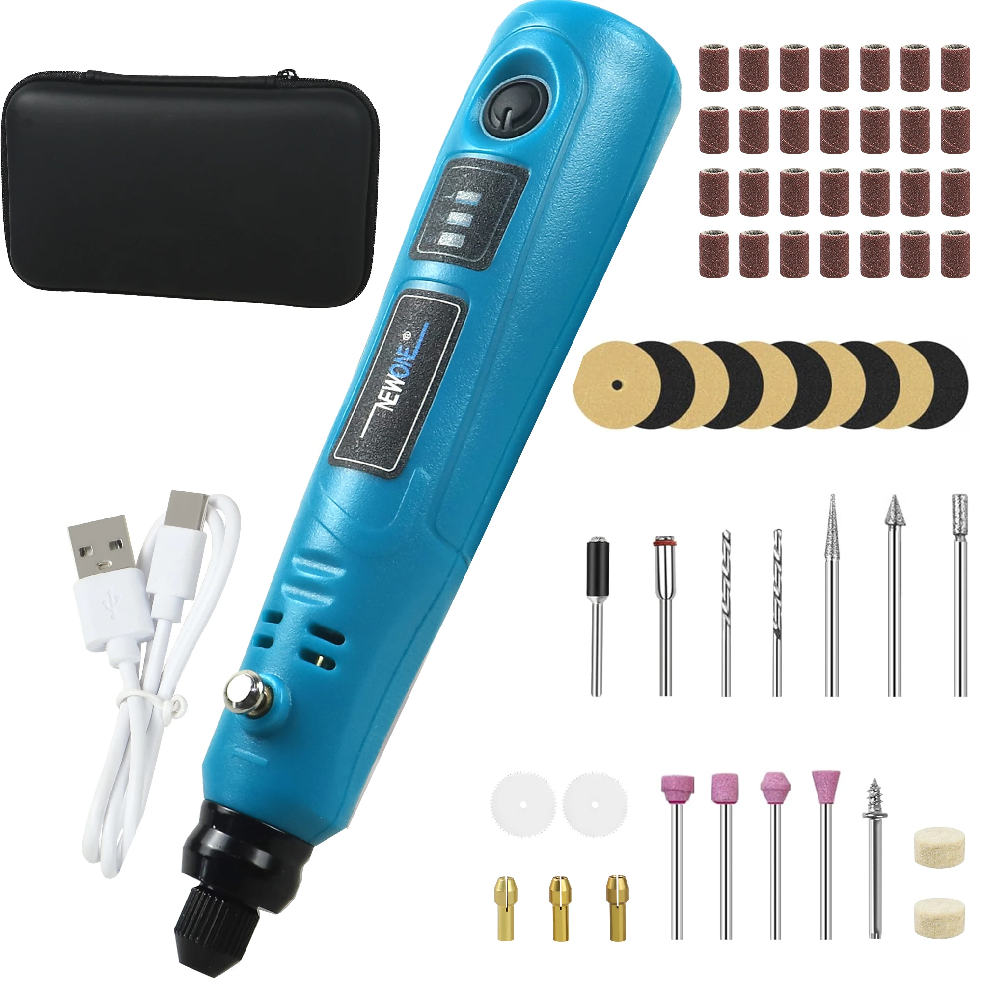 

NEWONE Mini Cordless Rotary Tool Kit, 3-Speed and USB Charging with Accessories, Multi-Purpose 3.7V Power Rotary Tool for Sandin