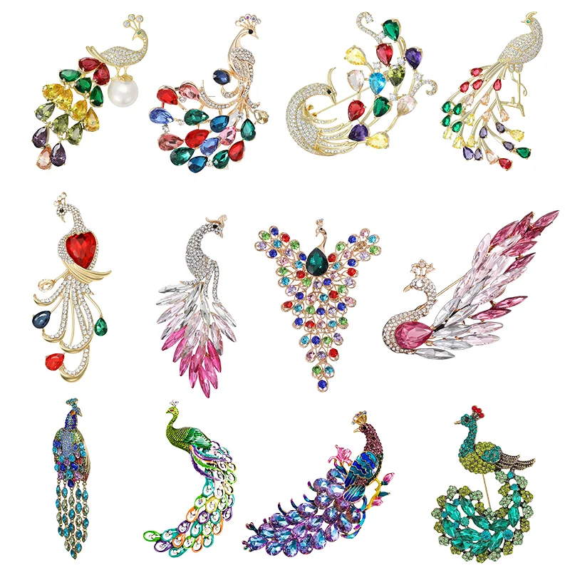 Luxury Large Peacock Feather Brooch Temperament New Rhinestone Pin Vintage Elegance Banquet Wedding Corsage Coat Shawl Buckle