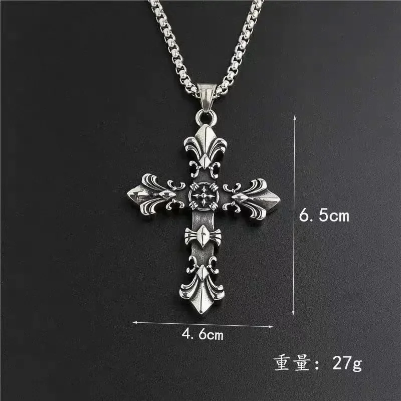 Fashion Metal Chain Necklace Jewelry  for Men Women Unisex Vintage Silver Color Cross Pendant Necklace Punk Gothic Pendant image 4