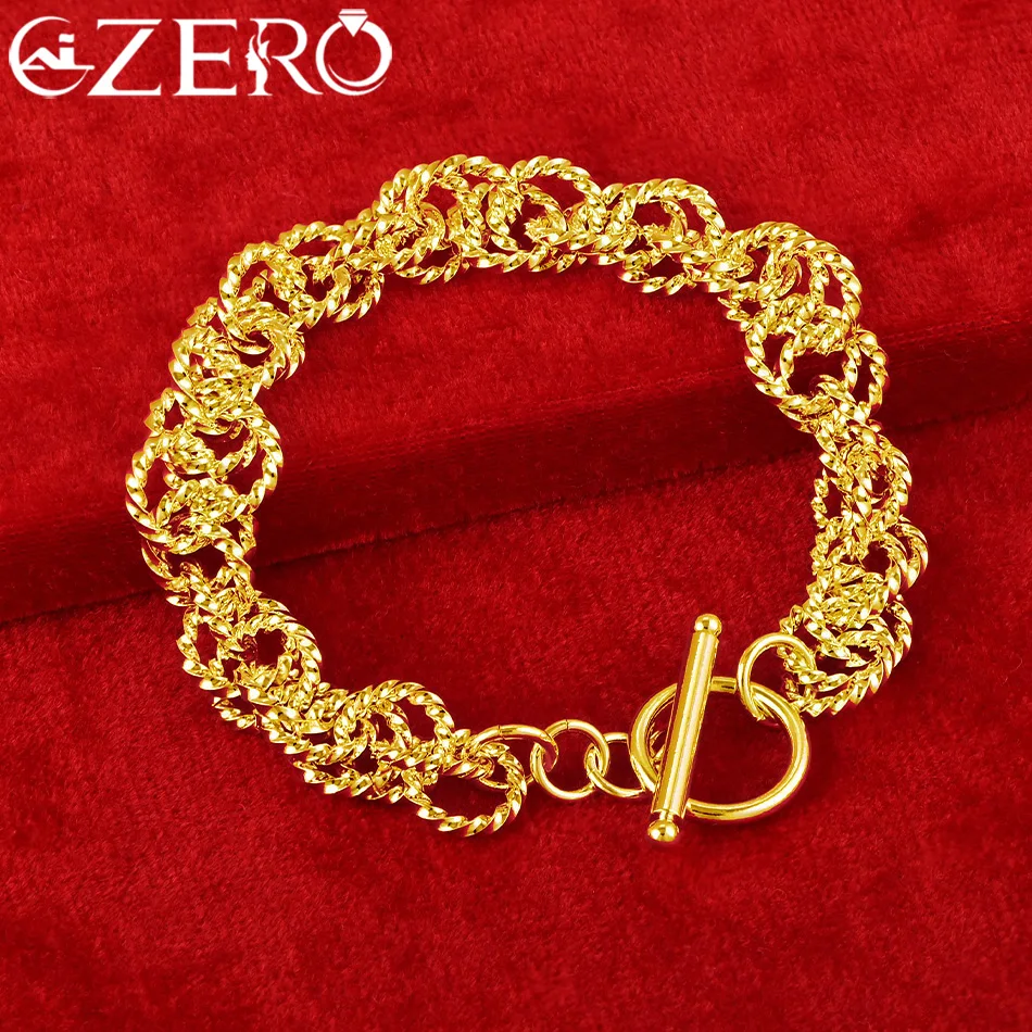 ALIZERO 18K Gold Full Twisted Rope Circle Bracelet Chain For Women Fashion Charm Wedding Party Jewelry Gifts