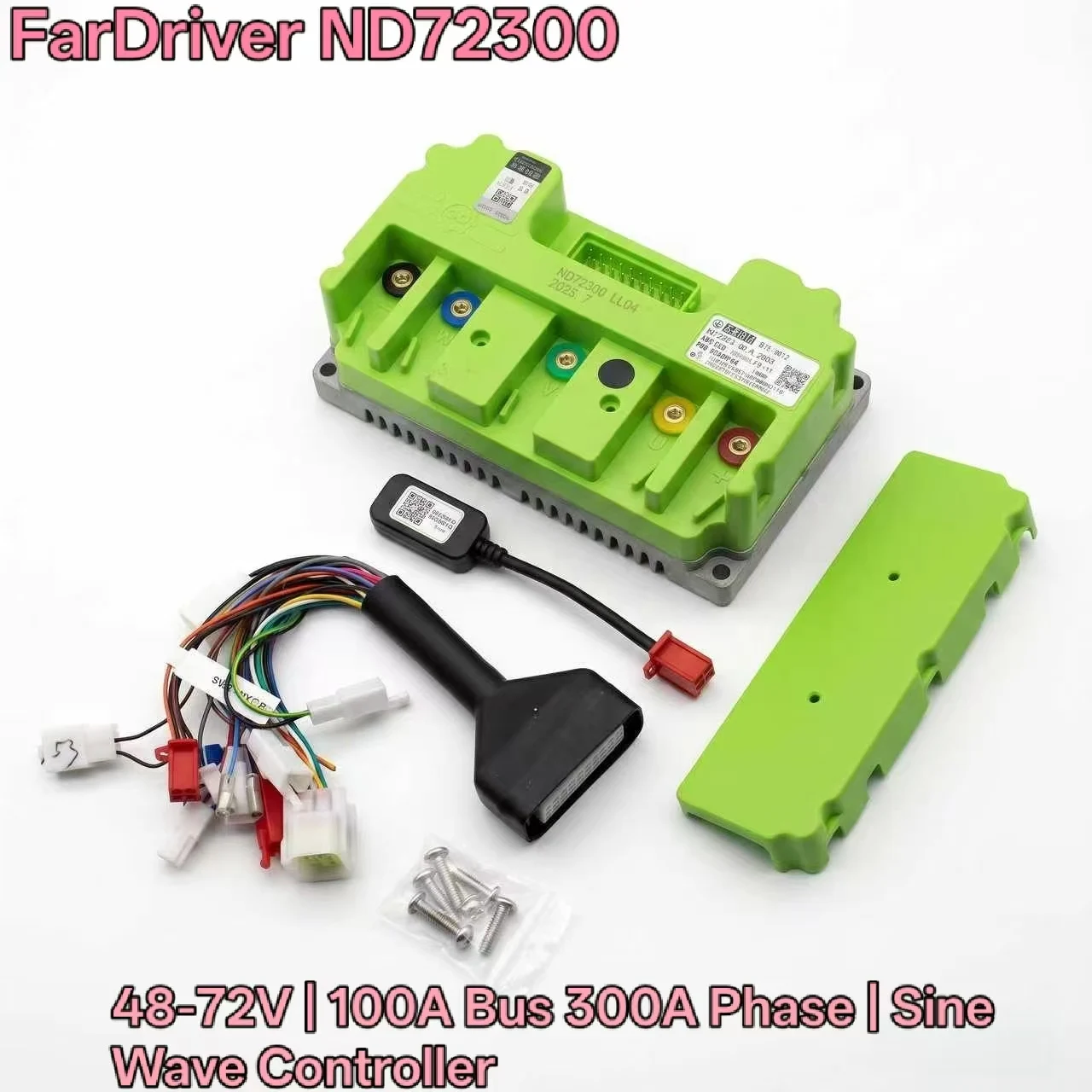 Контроллер синусоидальной волны FarDriver ND72300 48‑72В 100А, шинный 300А, программируемый через Bluetooth, 3‑4 кВт, для бесщеточных двигателей.